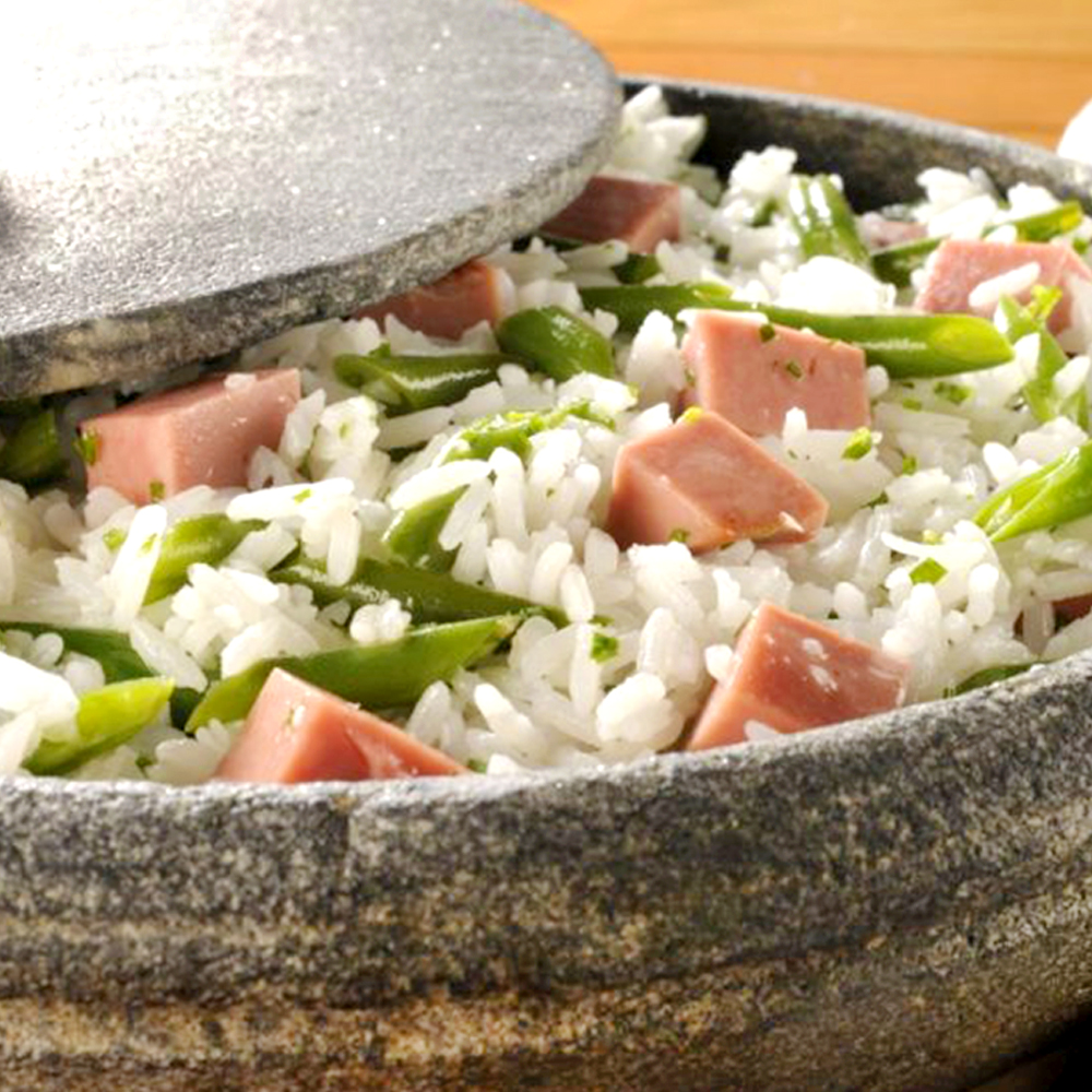 Arroz especial com vagem e Mortadela Cofril