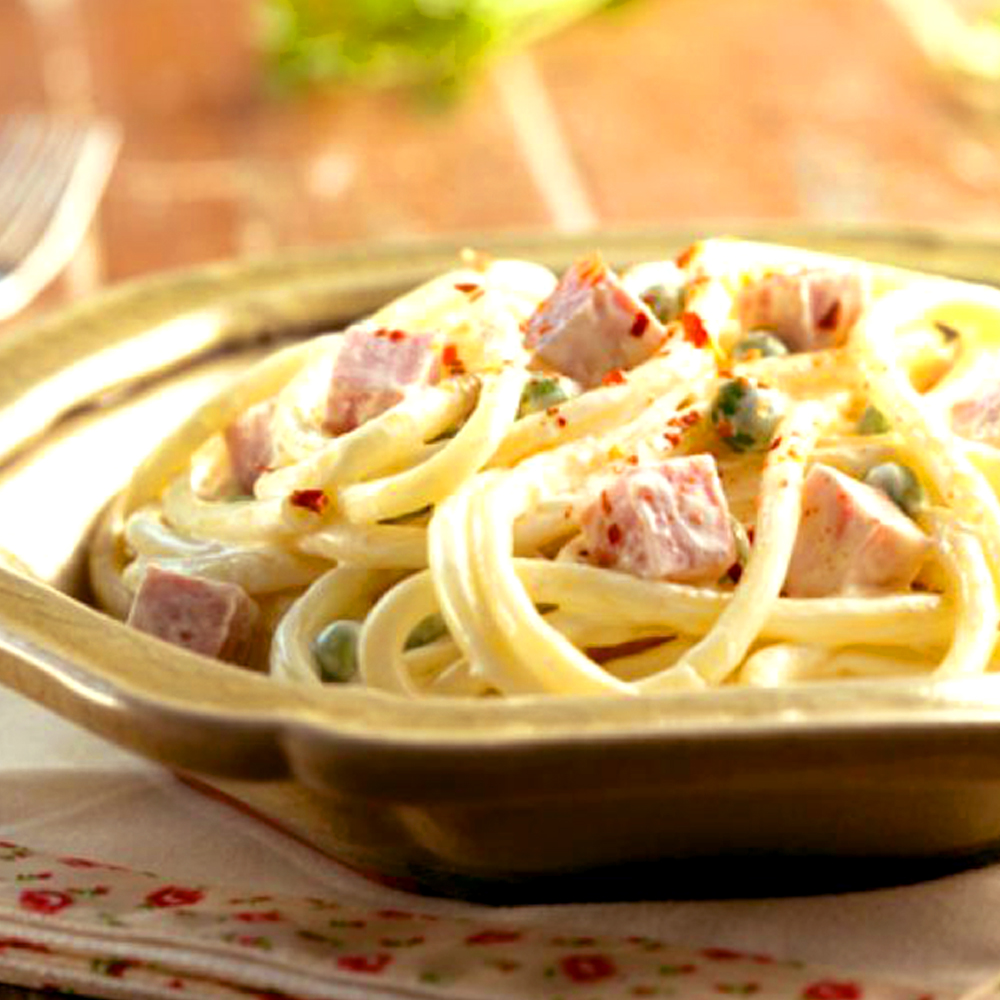 Bucatini com Presunto Cofril e ervilha