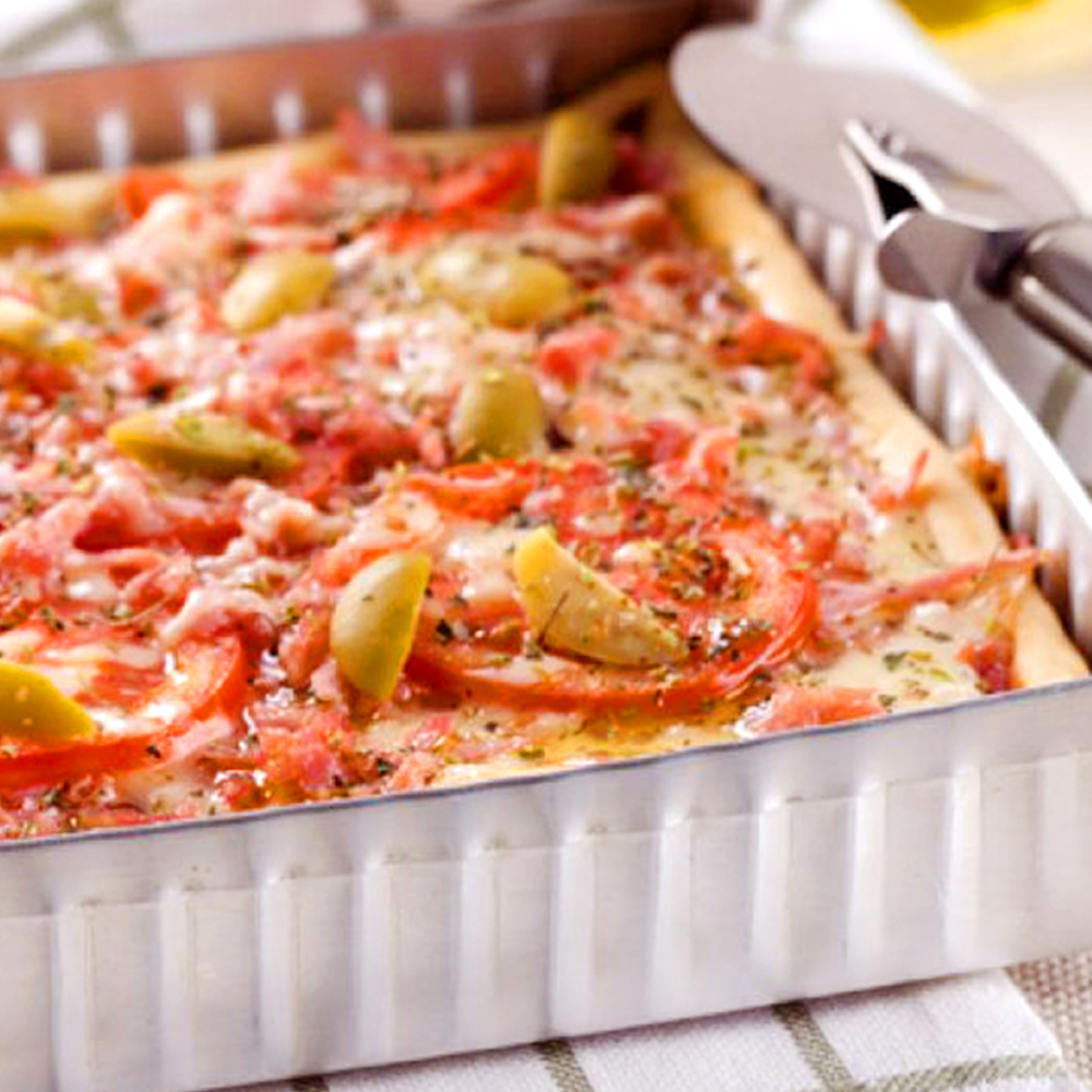 Torta-pizza de Presunto Cofril e mussarela